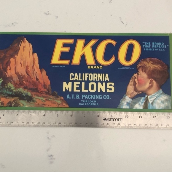 VTG Ekco Brand Cantaloupes Crate Label - California - Picture 3 of 3